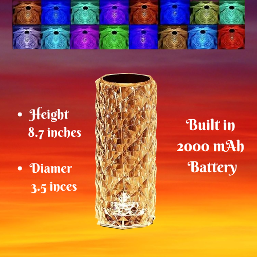 Luxury Crystal Table Lamp | 16-Colors Touch Control Rechargeable Night Light | Bedroom Desk Lamp | Living Room, Kitchen & Dining Room