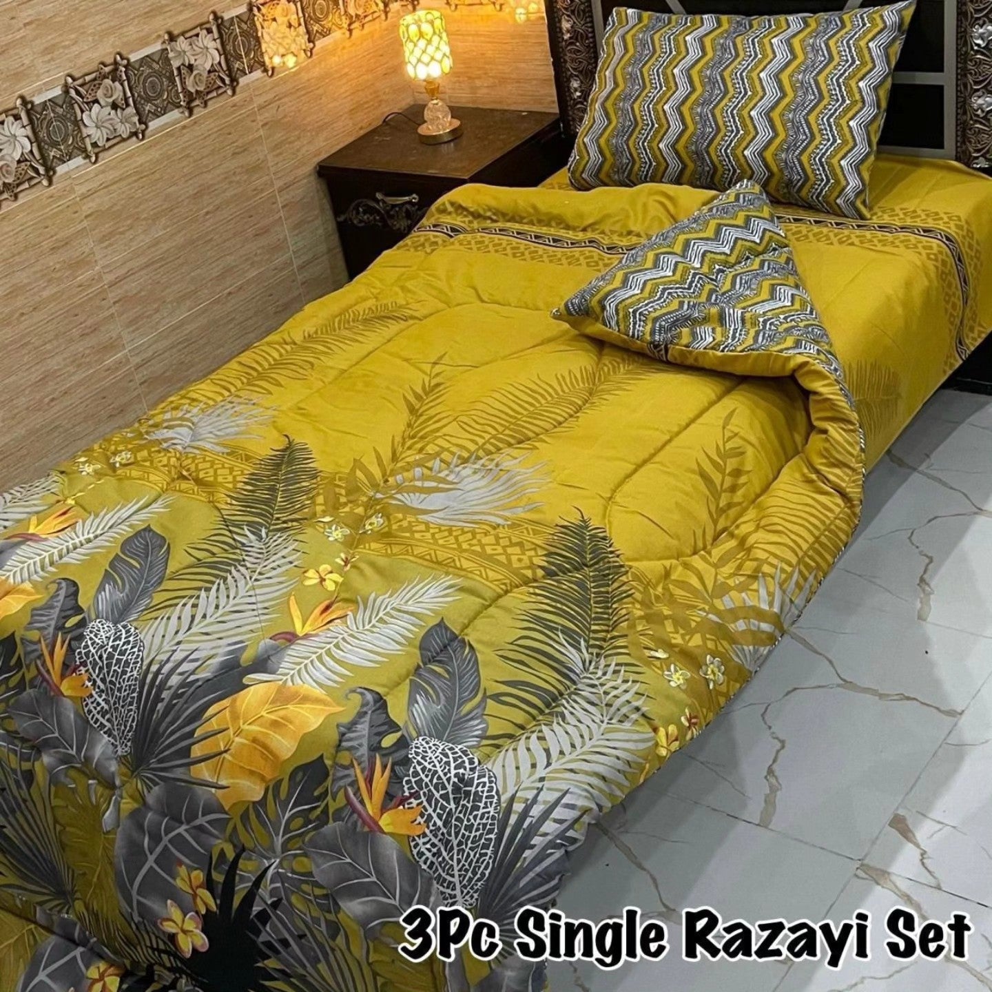 Polyester Filled Single Bed Razai Set with pillow cover and Bedsheet Mixx Cotton | 3 Pcs Winter Razai set for single Bed - Razai set for single bed size | Winter Razai Set