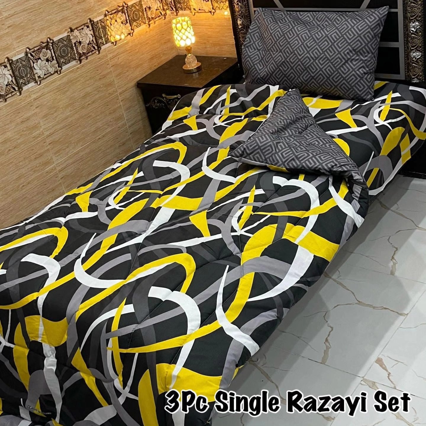Polyester Filled Single Bed Razai Set with pillow cover and Bedsheet Mixx Cotton | 3 Pcs Winter Razai set for single Bed - Razai set for single bed size | Winter Razai Set