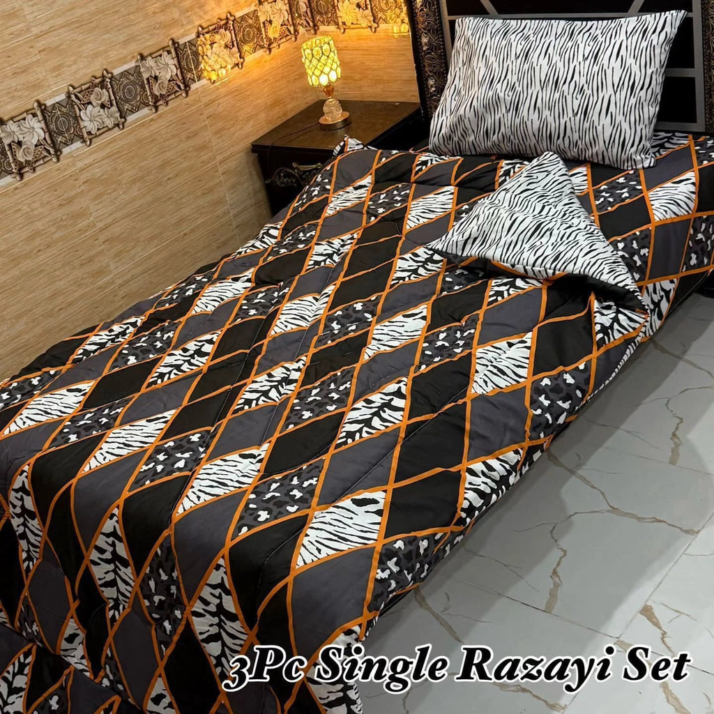Polyester Filled Single Bed Razai Set with pillow cover and Bedsheet Mixx Cotton | 3 Pcs Winter Razai set for single Bed - Razai set for single bed size | Winter Razai Set