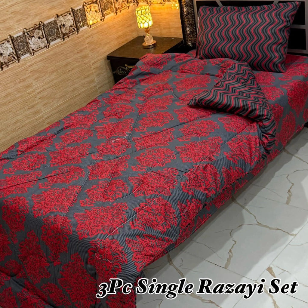 Polyester Filled Single Bed Razai Set with pillow cover and Bedsheet Mixx Cotton | 3 Pcs Winter Razai set for single Bed - Razai set for single bed size | Winter Razai Set