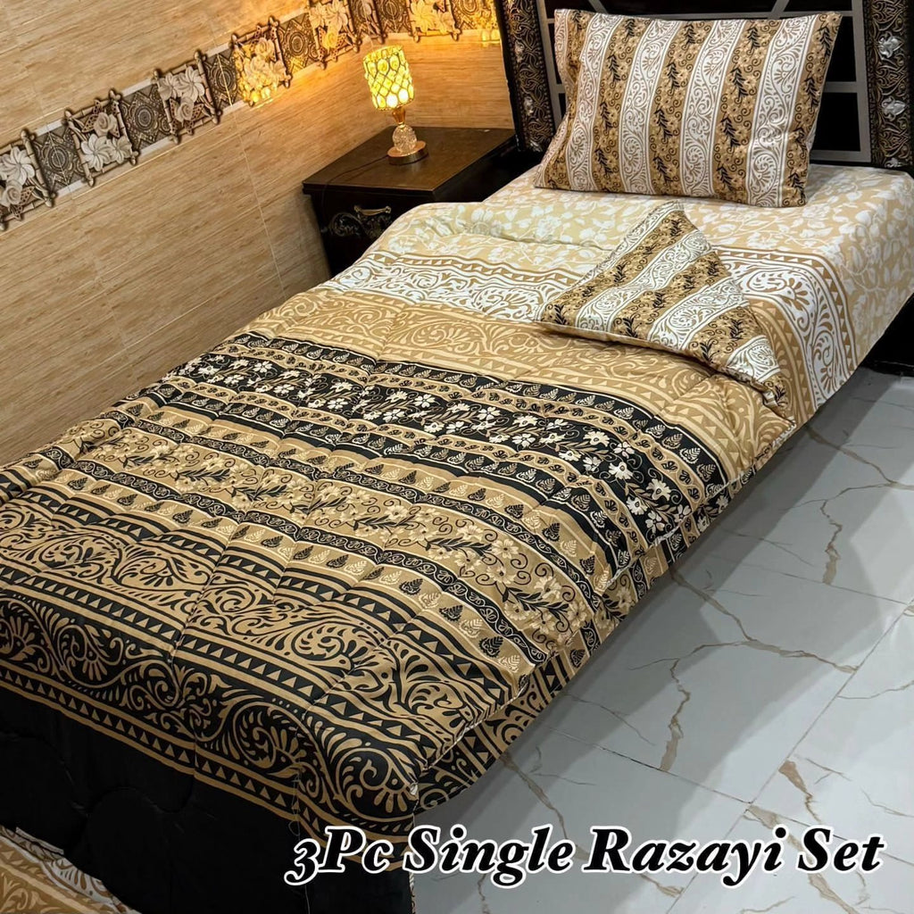 Polyester Filled Single Bed Razai Set with pillow cover and Bedsheet Mixx Cotton | 3 Pcs Winter Razai set for single Bed - Razai set for single bed size | Winter Razai Set