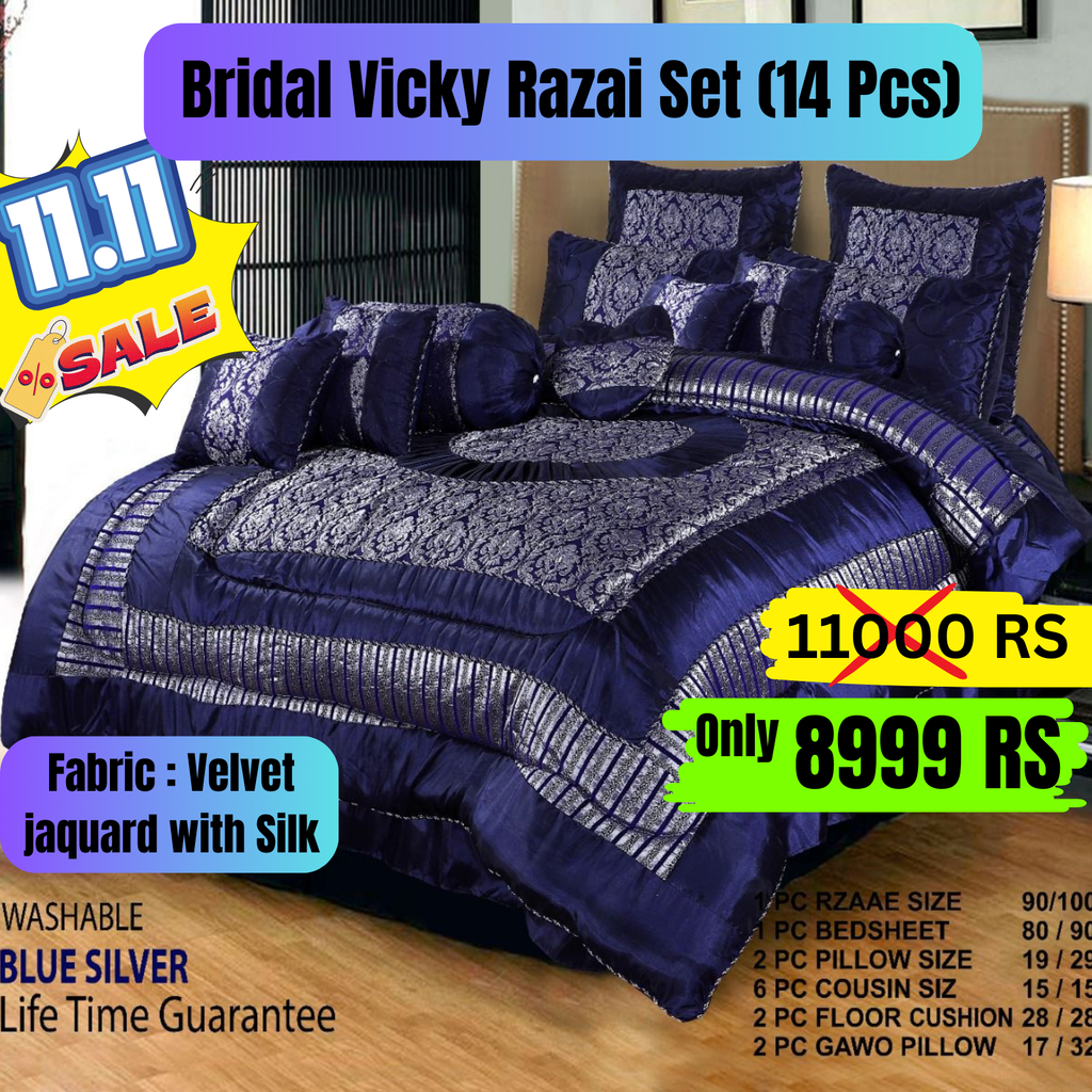 Bridal Velvet Silk Razai Set 14 Pcs Set Double Bed size Double Bed size| Double Bed Velvet Razai Set