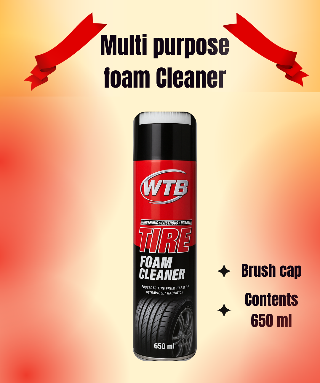 Tire Foam Cleaner 650ml with Built-in Brush Cap – Deep Cleaning & Long-Lasting Shine