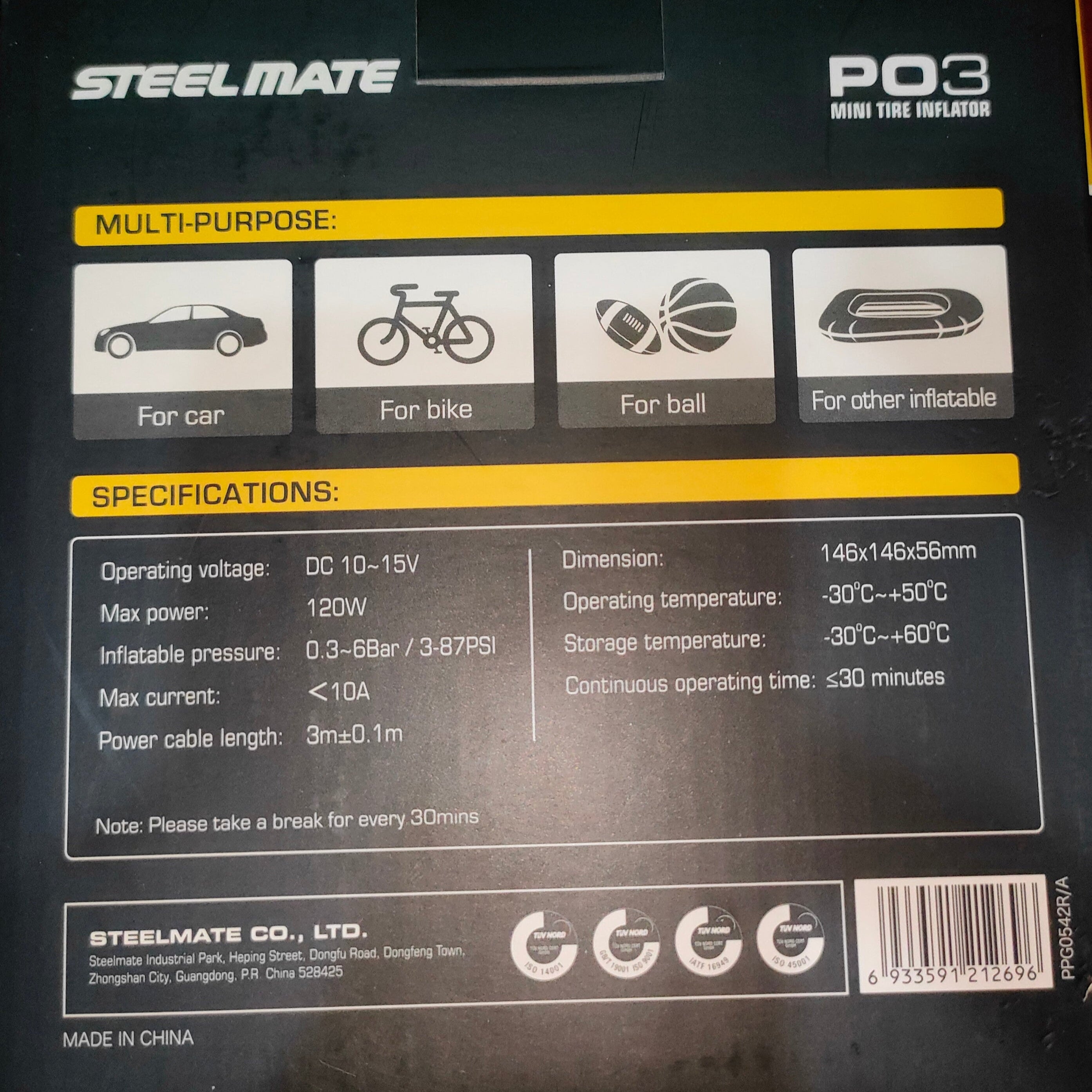 Portable Mini Tire Inflator SteelMate PO3 | Portable Air Compressor Pump | Mini Compressor pump best for Cars and Bikes |