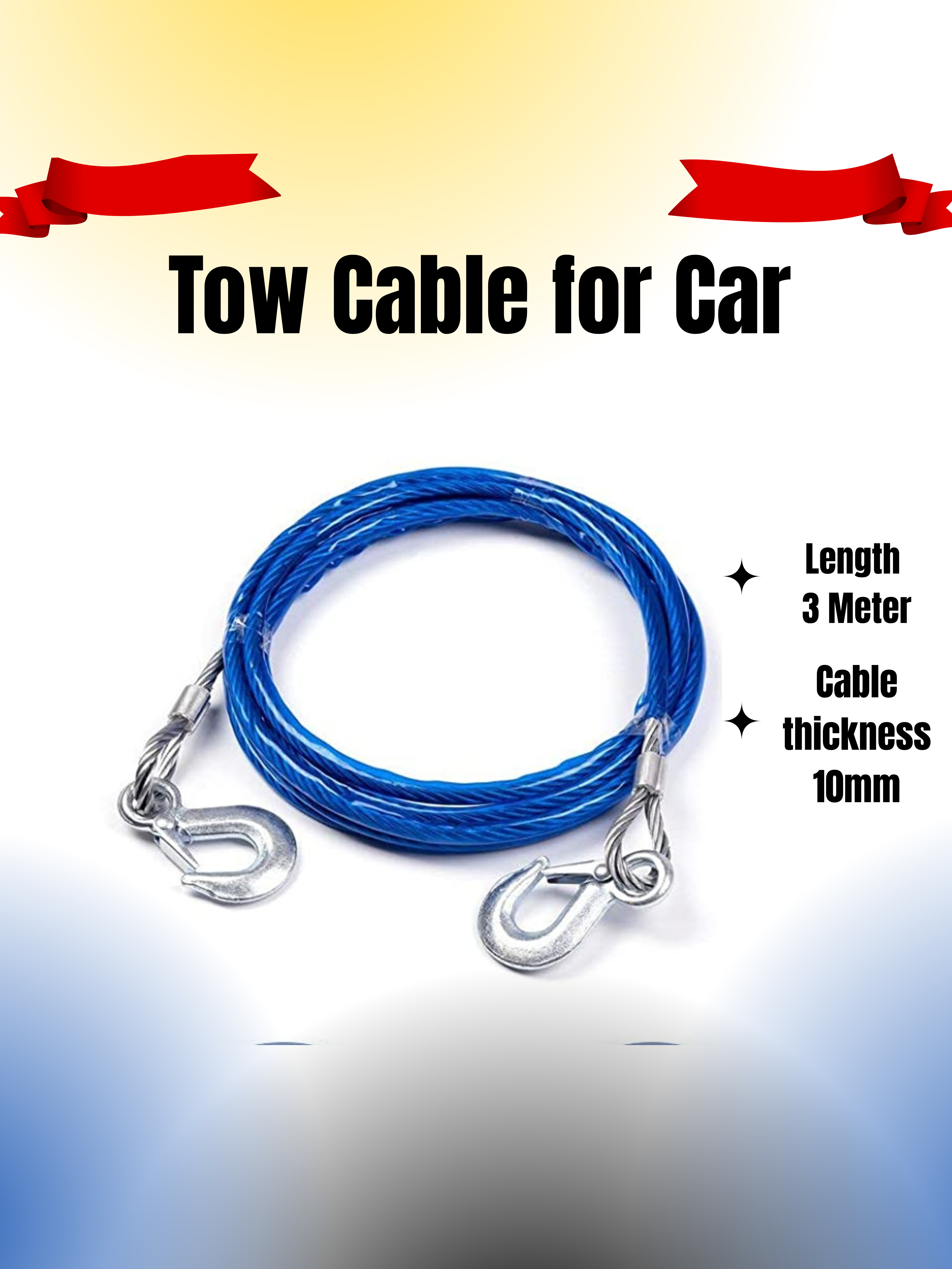 SteelGrip 3 Meter Car Tow Rope – 10 mm Tough Blue Cable