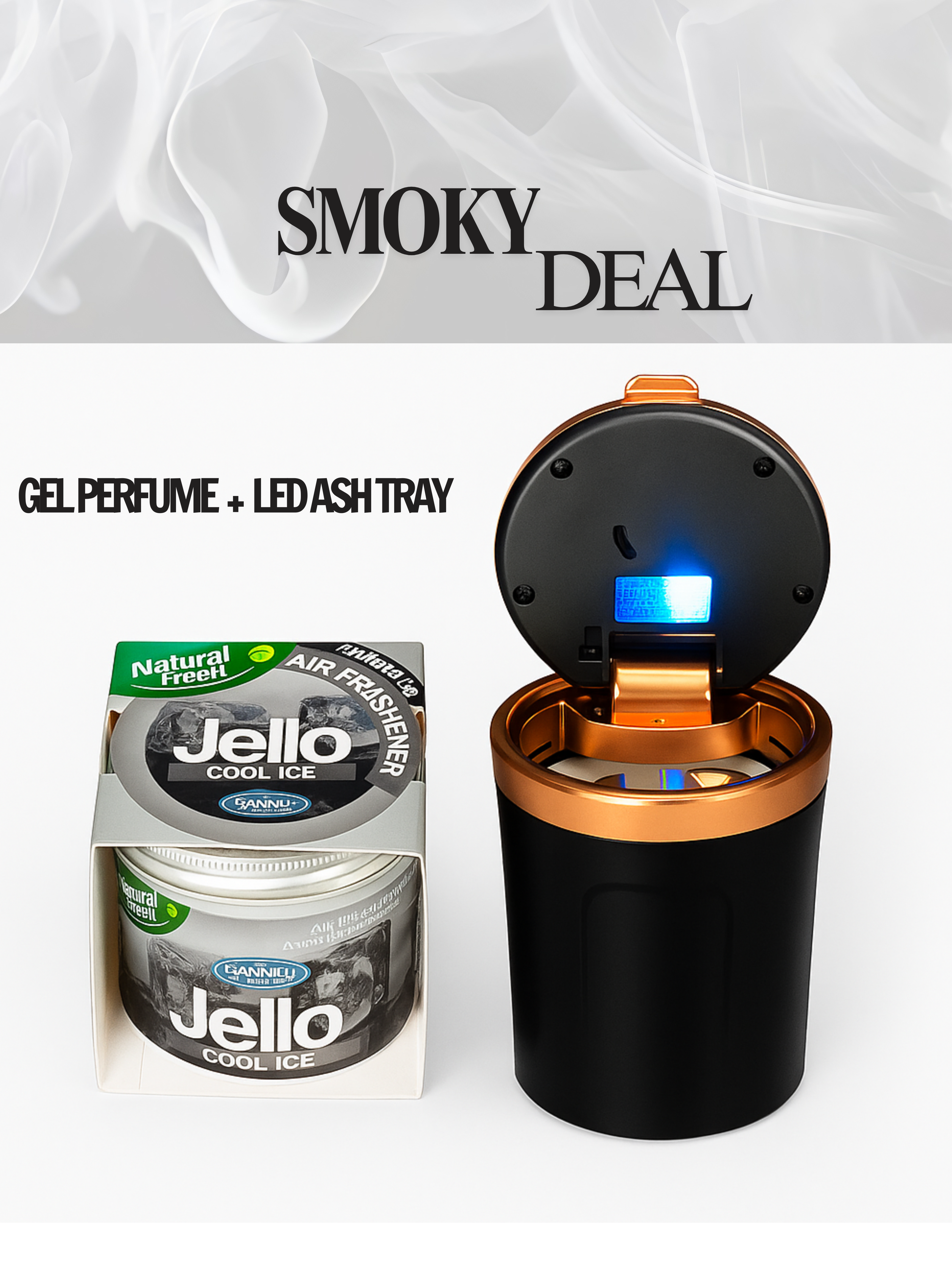 Luxury LED Ash Tray + Jello Gel Perfume | Ceramic Ash Try and Gel perfume for cars