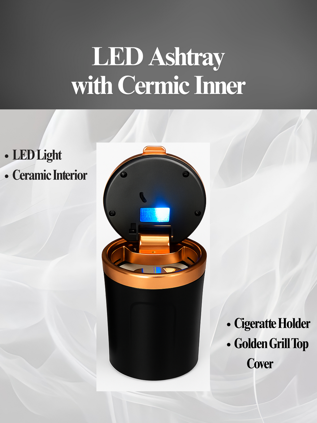 Luxury LED Ash Tray with Ceramic Inner | LED Ashtray for car | Ceramic Ash tray | Car ash trays with ceramic inner