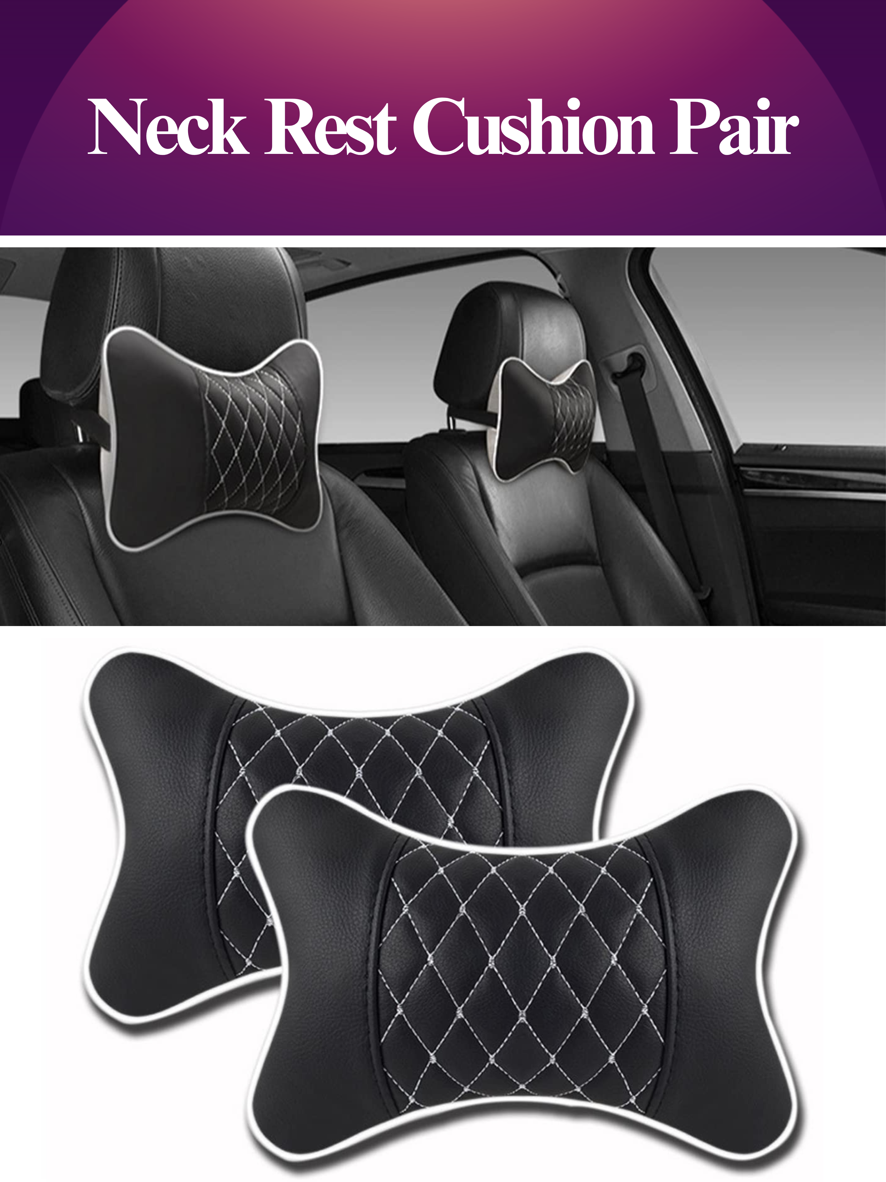 Neck Rest Cushion Pair for car seats (Polyester Filling) | Car seat neck rest Cushion pair polyester filled Neck rest Cushion pair