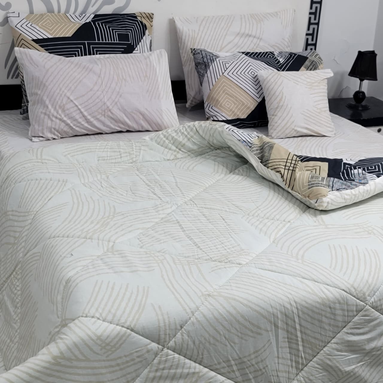 Pure Cotton King Saize Vicky Razai Set  (7 Pcs) | Quilted Razai Set for king size bed | Razai set with cushion cover pillow cover and Bedsheet