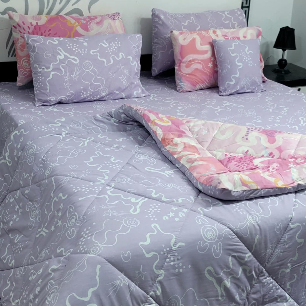Pure Cotton King Saize Vicky Razai Set  (7 Pcs) | Quilted Razai Set for king size bed | Razai set with cushion cover pillow cover and Bedsheet