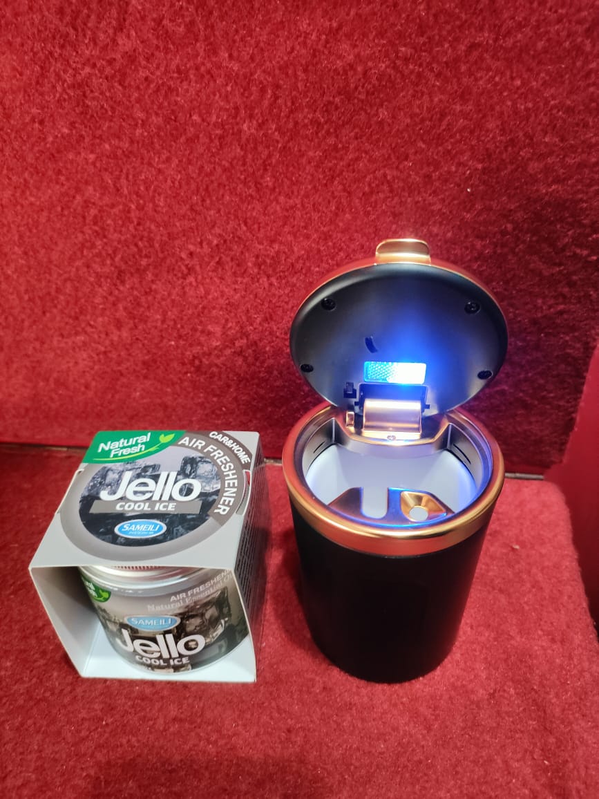Luxury LED Ash Tray + Jello Gel Perfume | Ceramic Ash Try and Gel perfume for cars