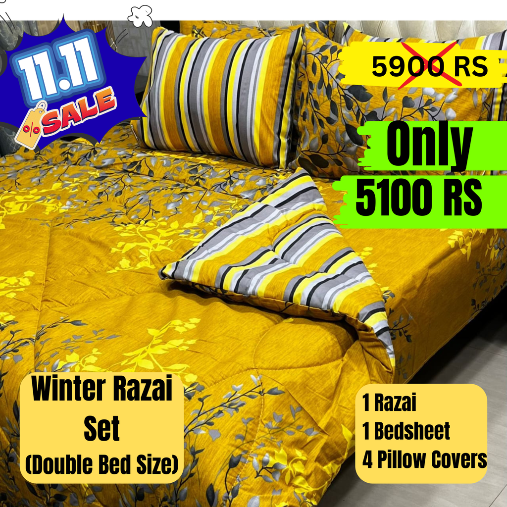 Premium Double Bed Winter Razai Set (6 Pcs)