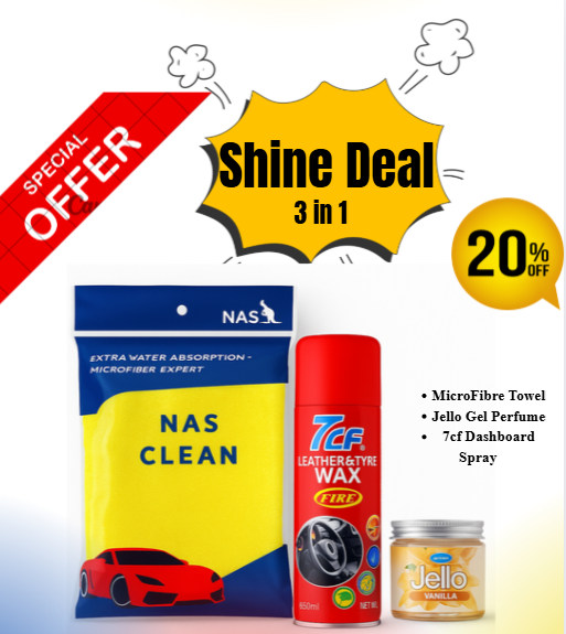 3-in-1 Car Shine & Freshness Kit – Dashboard & Tyre Wax + Microfiber Cloth + Air Freshener